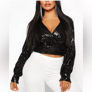 Boohoo Sequin Wrap Top